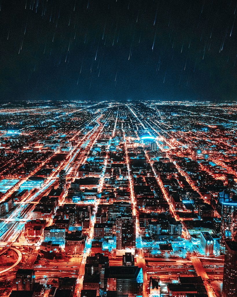 流星雨下的都市夜景