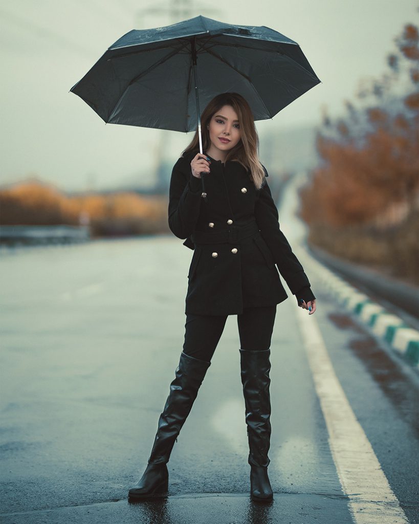 打着雨伞的黑衣小美女