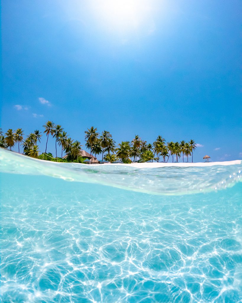 阳光蓝天椰子林海水