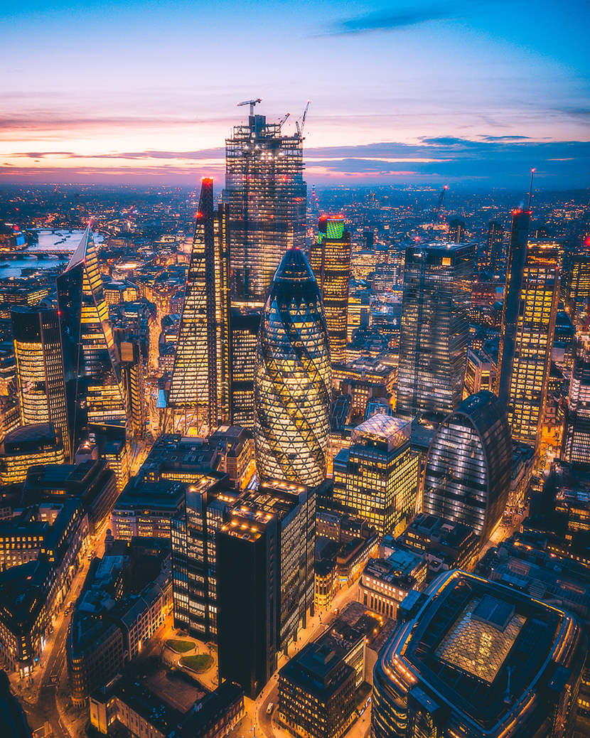 伦敦金融城航拍鸟瞰图