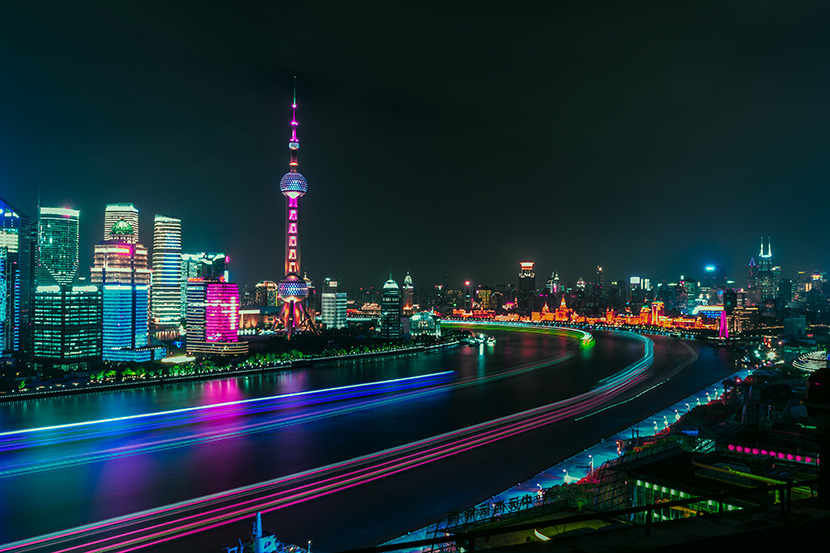 上海外滩夜景东方明珠塔