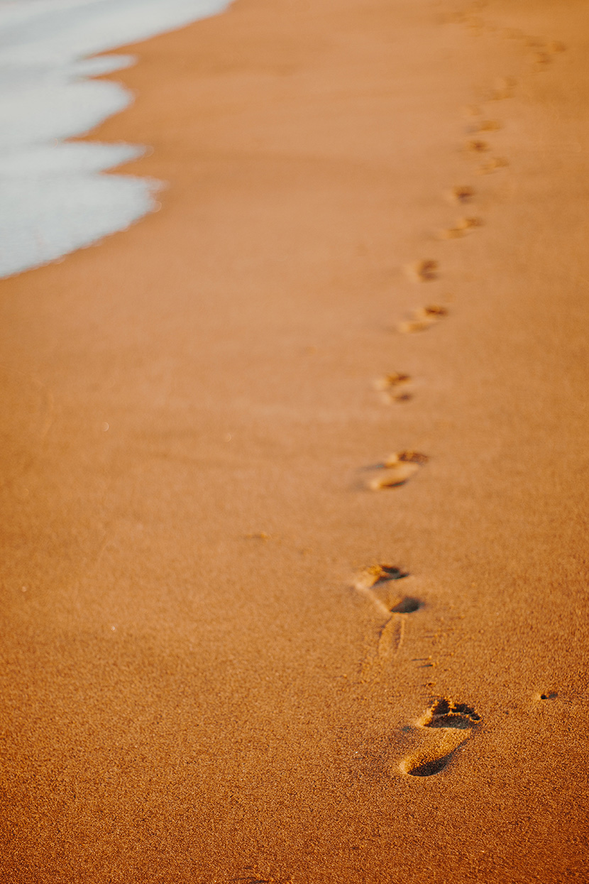 沙滩上的一串脚印
