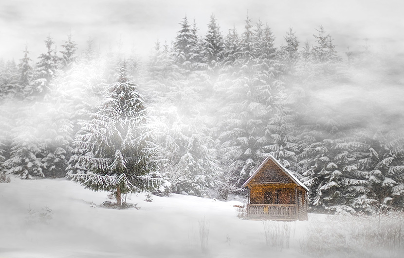 暴风雪中的小木屋