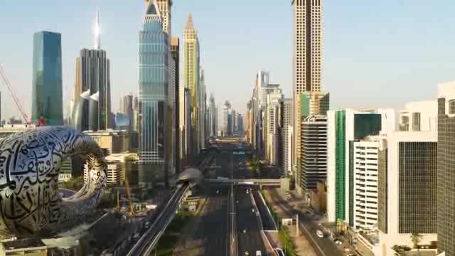 迪拜街头高楼林立航拍短视频素材