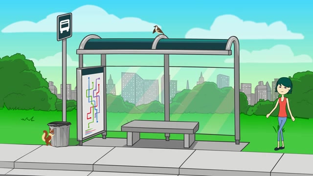 公交车站的动画短视频素材【4K】